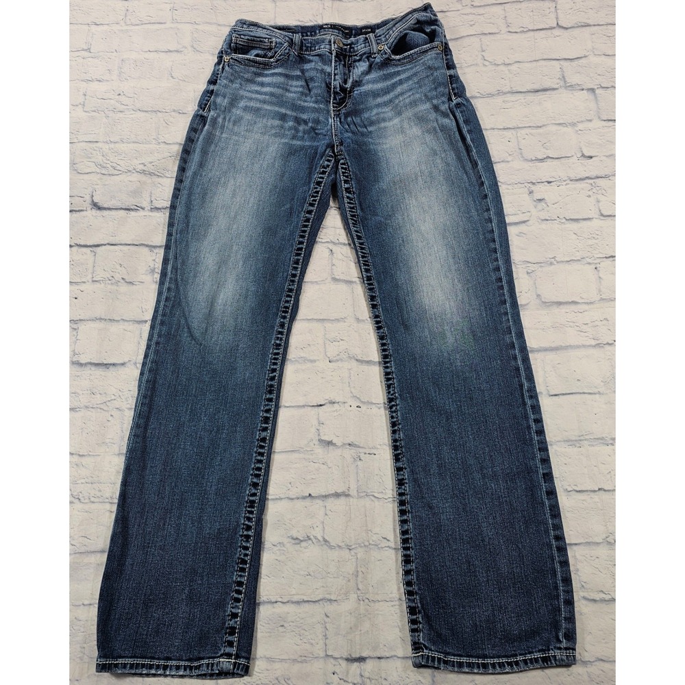 BKE Tyler Straight Jeans Mens 34x36 Blue Medium Wash Thick Stitch Denim Rugged